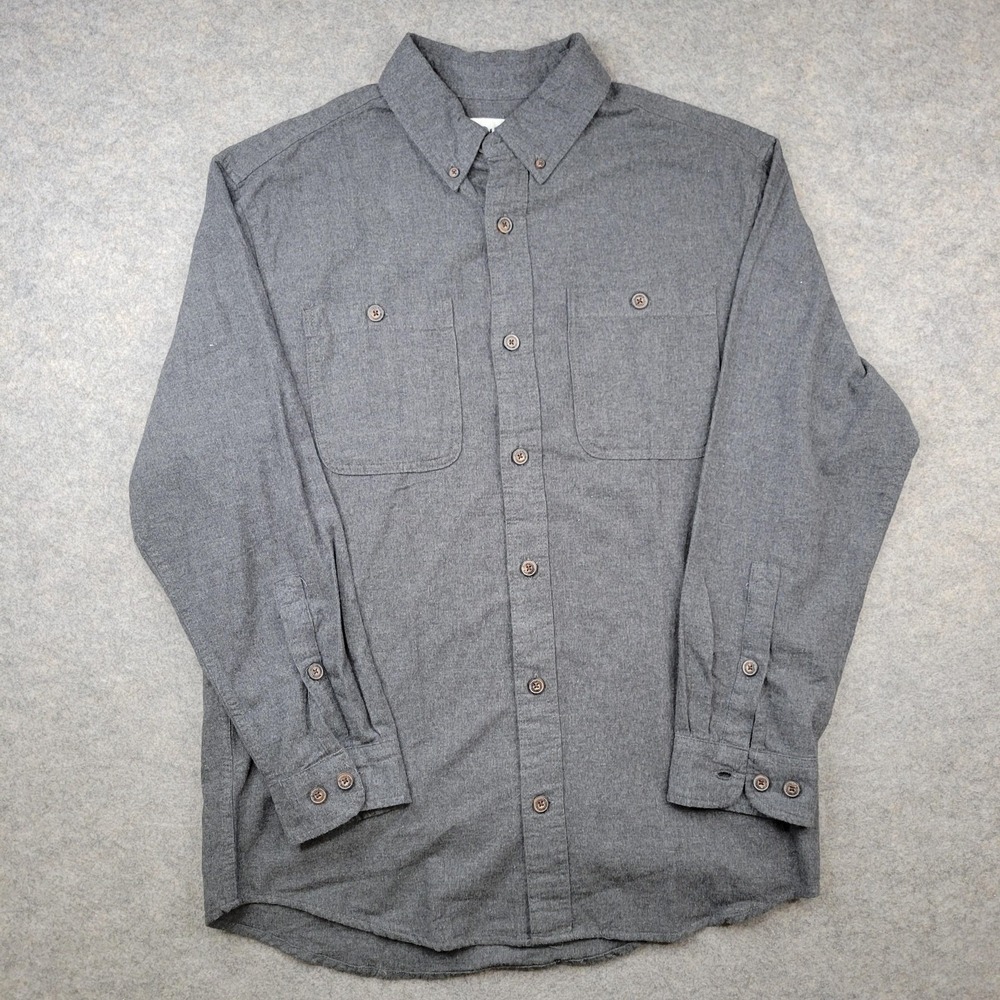 Duluth Trading Shirt Mens Medium Gray Solid Flannel Button Front Workwear